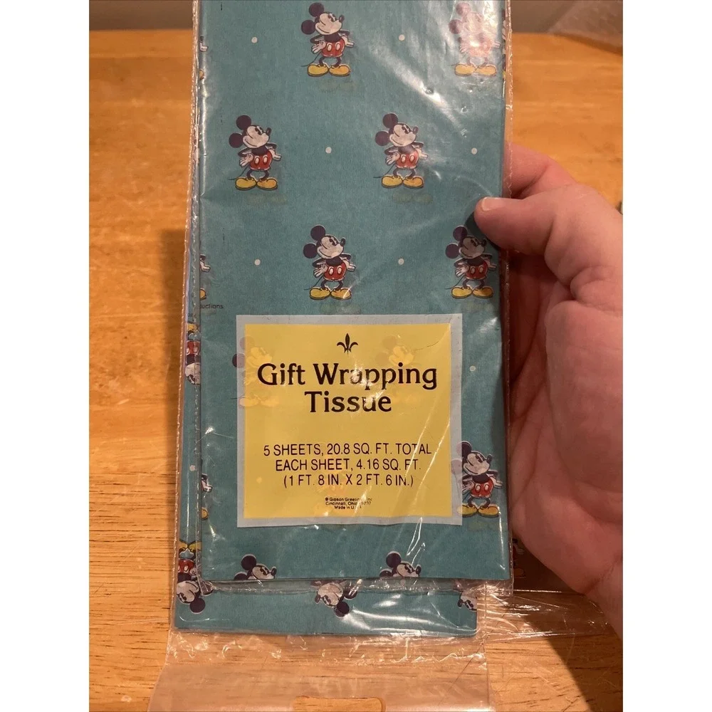Vtg Disney Mickey Mouse Gift Sheet Wrapping Paper Hollywood Silver Blue Tissue